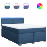 Cumpara ieftin Pat box spring cu saltea, albastru, 140x200 cm, textil