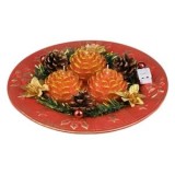Platou Decorativ de Craciun cu 3 Lumanari Rosii &amp; Conuri 24cm, CMCLASS
