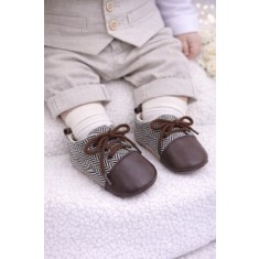 Pantofiori eleganti maro cu alb in zig zag (Marime Disponibila: 3-6 luni