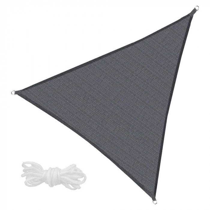 Copertina parasolar, Springos, triunghiulara, cu sfori pentru montare, inele metalice, gri inchis, 4x4x4 m