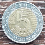 (M2525) MONEDA POLONIA - 5 ZLOTYCH 2018, ANIVERSAREA A 100 ANI DE INDEPENDENTA, Europa