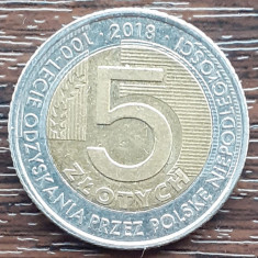 (M2525) MONEDA POLONIA - 5 ZLOTYCH 2018, ANIVERSAREA A 100 ANI DE INDEPENDENTA