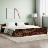 Cadru Pat Gossi Stejar Fumuriu 180x200 cm, Tablie Cap/Picioare, Lemn Masiv, Design Modern