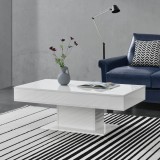 Cumpara ieftin Masuta de Cafea pentru Living cu Blat Mobil si Sertar Depozitare, PAL Alb Extra Lucios, 110x60x40 cm, [en.casa]