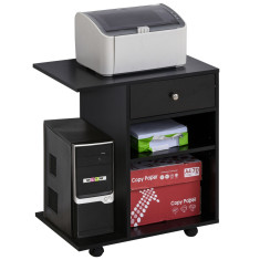 Mobila pentru Imprimanta Vinsetto din Lemn Negru cu 1 sertar, 2 Etajere si Raft 60x40x68.5cm | AOSOM RO