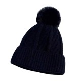 Caciula tricotata groasa cu pompon, imblanita pe interior, stil casual de iarna - Negru