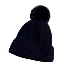 Caciula tricotata groasa cu pompon, imblanita pe interior, stil casual de iarna - Negru