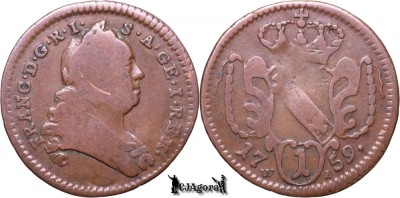 1759 WI, 1 Heller - Francisc I - Arhiducatul Austriei - var. cu punct foto
