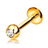 Piercing pentru buză sau bărbie din aur 14K - labret cu bilă cu zirconiu și cerc, 1,6 mm