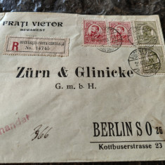 Plic circulat 1912,Bucuresti- Berlin, Fratii Victor, sigiliu, 50 bani, gravate