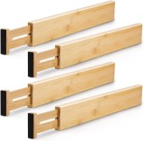 Set 4 separatoare din bambus pentru sertare, lungime reglabila 44 - 56 cm, natur