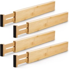 Set 4 separatoare din bambus pentru sertare, lungime reglabila 44 - 56 cm, natur