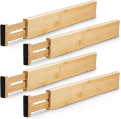 Set 4 separatoare din bambus pentru sertare, lungime reglabila 44 - 56 cm, natur foto