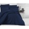 Lenjerie de pat matrimonial cu husa de perna patrata, Elegance, damasc, dunga 1 cm 130 g/mp, Bleumarin, bumbac 100%