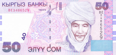 bancnota Kyrgyzstan 50 Som 2002 - P20 UNC foto