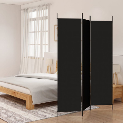 vidaXL Paravan de cameră cu 3 panouri, negru, 150x200 cm, textil foto
