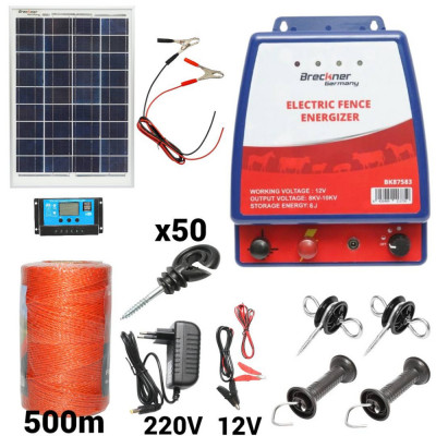 Kit pachet gard electric 6 Joule 12 220V panou solar 500m 50 izolatori (BK87583-500-02) foto