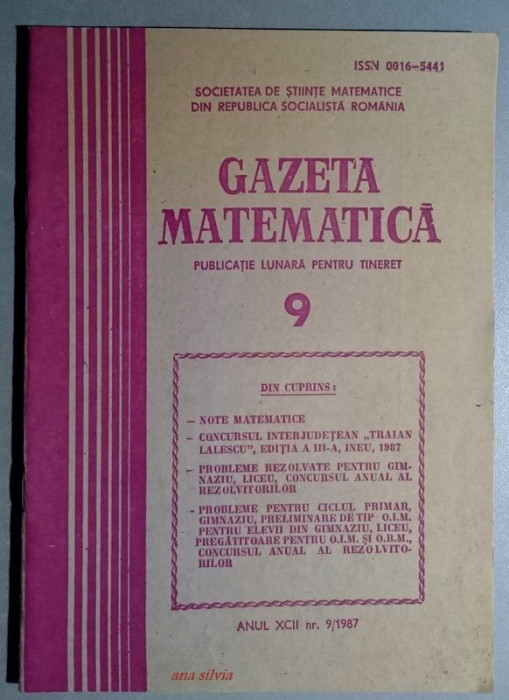 Gazeta matematica nr 9 din 1987