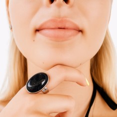 Inel Goldenstone, piatra protecție si inspiratie, oval reglabil, inoxidabil, dimensiune piatra 2,5 cm