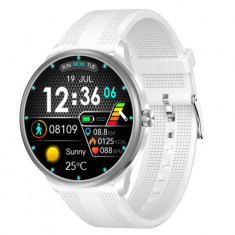 Smartwatch iSEN Watch M3 cu bratara alba din TPU, Ecran 1.3inch, Bluetooth Call, Waterproof IP68, 240mAh, HR, Tensiune, Notificari, Muzica (Argintiu)
