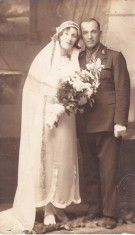 AMS @ - FOTO RĂDAUȚI, FOTOGRAF SLUȘARIUC LEON - TINERI CĂSĂTORIȚI, PLUTONIER MAJOR INTERBELIC, 1934, MILITAR