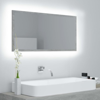 vidaXL Oglindă de baie cu LED, gri beton, 90x8,5x37 cm, acril foto