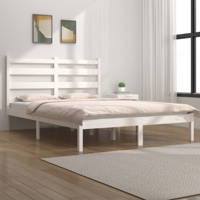Cadru de pat mic dublu, alb, 120x190 cm, lemn masiv de pin GartenMobel Dekor