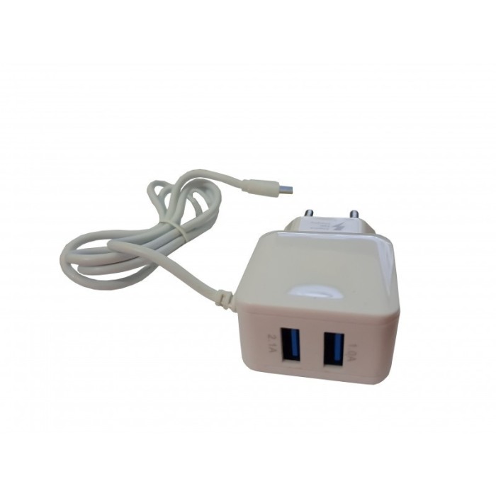 Incarcator Telefon , Tableta Cu MicroUSB si 2 Porturi USB Extra - 1 A &amp; 2.1 A , Alb