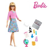 Păpușă Barbie Mattel, &Icirc;nvățătoare, Păr Blond, Multicolor, Set 10 Accesorii