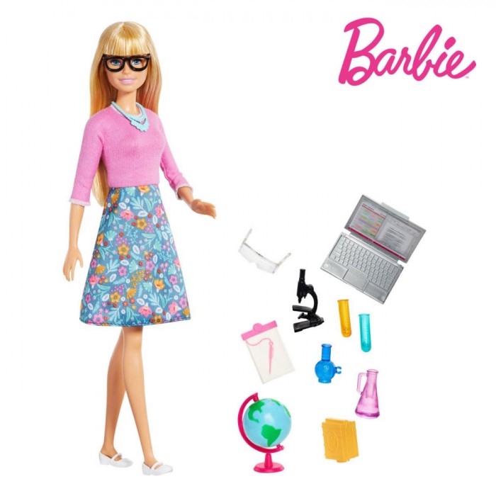Păpușă Barbie Mattel, &Icirc;nvățătoare, Păr Blond, Multicolor, Set 10 Accesorii