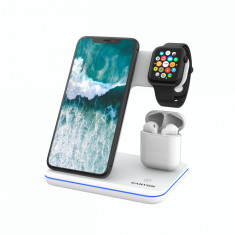 Incarcator Wireless Canyon / Statie Incarcare 3 In 1 Qi WS-302 Fast Charger 15W Incarcare Rapida Compatibil Cu Apple Watch, iPhone ?i Airpods, Alb foto