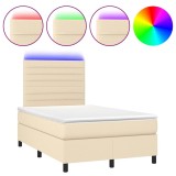 Cumpara ieftin Pat cu arcuri, saltea si LED, crem, 120x190 cm, textil