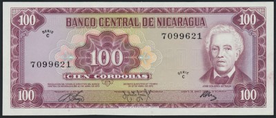 NICARAGUA █ bancnota █ 100 Cordobas █ D.1972 █ P-126 █ SERIE C █ UNC necirculata foto