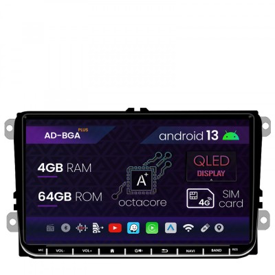 Navigatie Volkswagen, Skoda, Seat, Android 13, A-Octacore 4GB RAM + 64GB ROM, 9 Inch - AD-BGAW9AC foto
