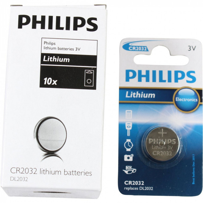 Set 10 Buc Baterie Philips Litiu CR2032/01B 3V