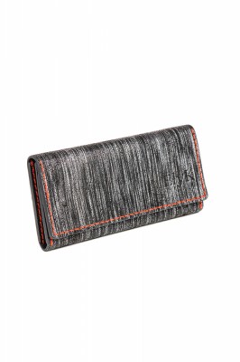 Portofel dama din piele naturala, lucrat si cusut manual, Eva, Handmade, Negru cu Argintiu, Produs in Romania foto