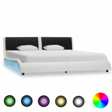 Cadru de pat cu LED, alb si negru, 160x200 cm, piele ecologica GartenMobel Dekor, vidaXL