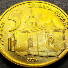 Moneda 5 DINARI / DINARA -SERBIA, anul 2016 *cod 1760 A = A.UNC PATINA CURCUBEU!