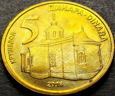 Moneda 5 DINARI / DINARA -SERBIA, anul 2016 *cod 1760 A = A.UNC PATINA CURCUBEU! foto