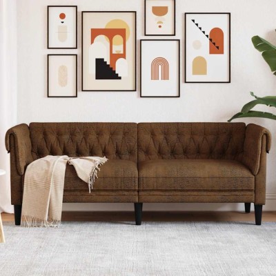vidaXL Canapea Chesterfield cu 3 locuri, maro, material textil 372564 foto