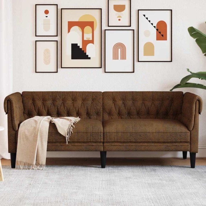 vidaXL Canapea Chesterfield cu 3 locuri, maro, material textil 372564
