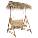 VidaXL Balansoar 2 locuri, frunze de palmier și pernă, 202 cm, bambus