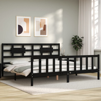vidaXL Cadru de pat cu tăblie Super King Size, negru, lemn masiv foto