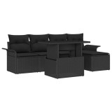 Set canapea grădină 6 piese cu perne Negru Poliratan, vidaXL