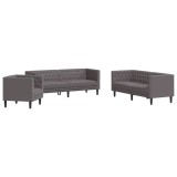 Set canapele Chesterfield cu 3 locuri, gri, piele eco.