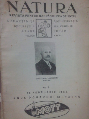 Natura. Revista pentru raspandirea stiintei, nr 2, anul 24 (1935) foto