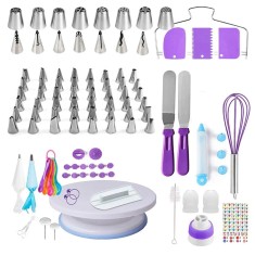 Set patiserie 137 piese si sabloane pentru decorare torturi cu platou rotativ foto