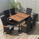 VidaXL Set mobilier de exterior 7 piese negru poliratan lemn de acacia 48013