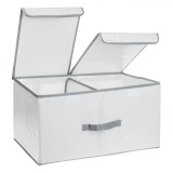 Cutie Depozitare Albă 50x30x27 cm, Capac Dublu, Separator, PVC+Poliester, Organizare Haine, Jucării, Cărți
