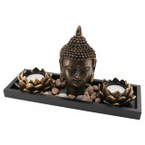 Decoratiune suport lumanare parfumata cu lotusi capul lui buddha si accesorii, Stonemania Bijou